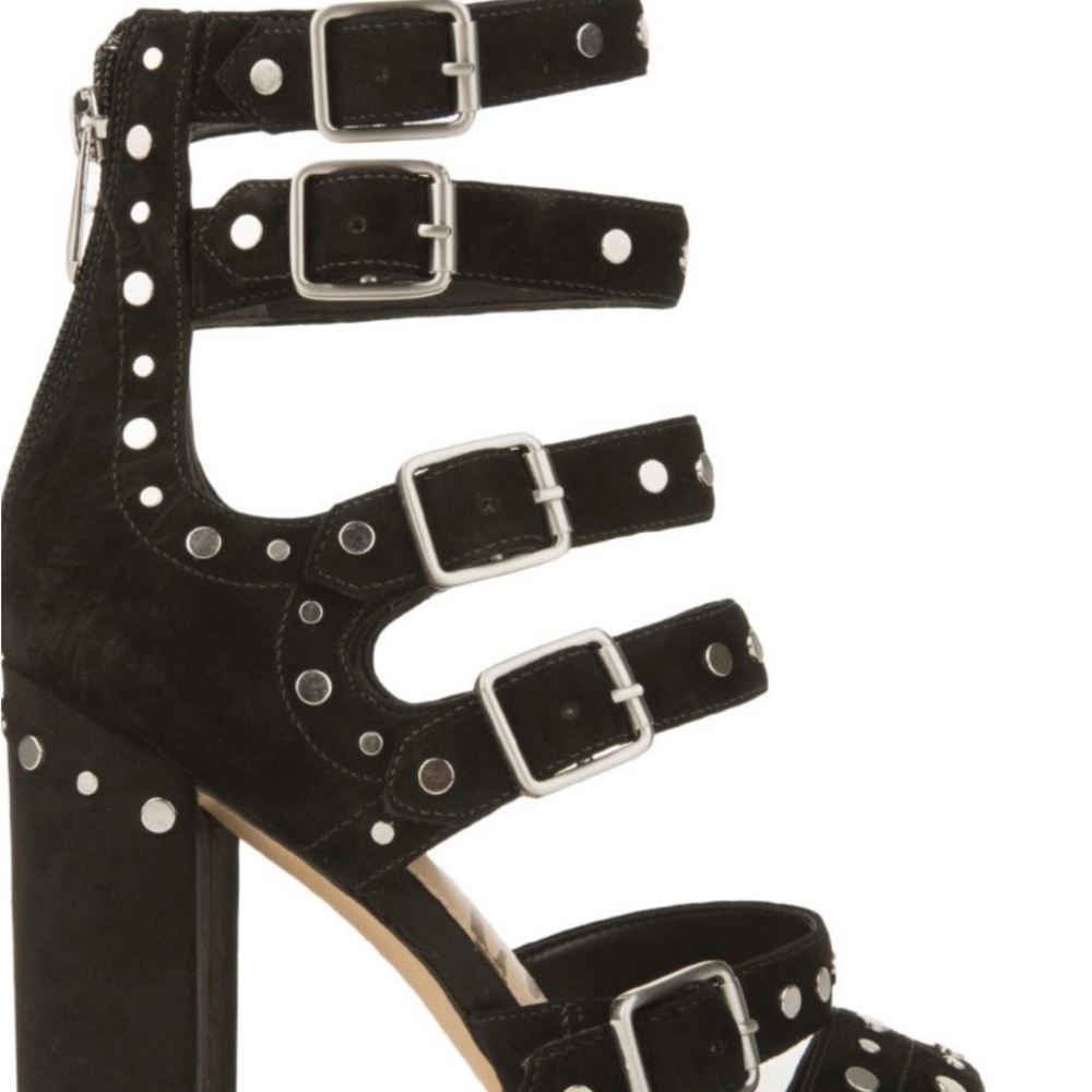 Sam Edelman’s dramatic black suede studded heels!